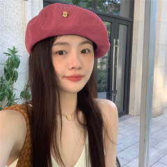 元氣可愛～希因帽粉色貝雷帽女夏季薄款透氣大頭圍顯臉小畫家帽子