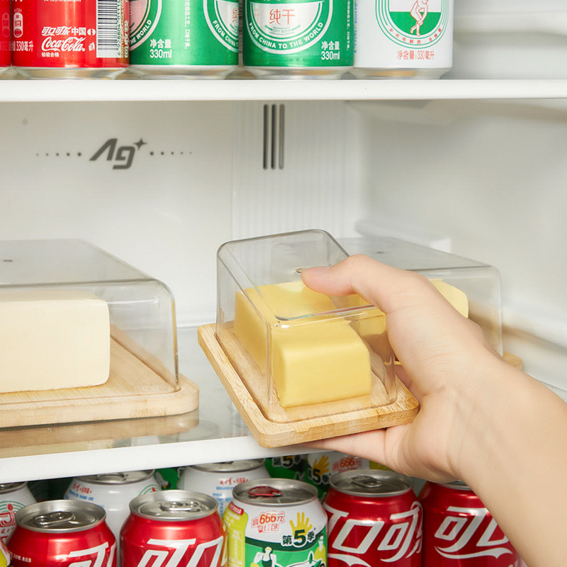 Caja de almacenamiento de rebanadas de queso Caja de almacenamiento Caja de almacenamiento de mantequilla Caja de almacenamiento de bambú rectangular con cubierta Caja de almacenamiento transfronteriza