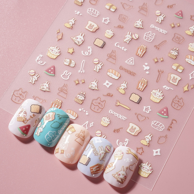 Nail Art Adhesive Stickers Cute Animal Nail Art Stickers Cartoon Dessert Self Adhesive Nail Decals DIY Jewelry