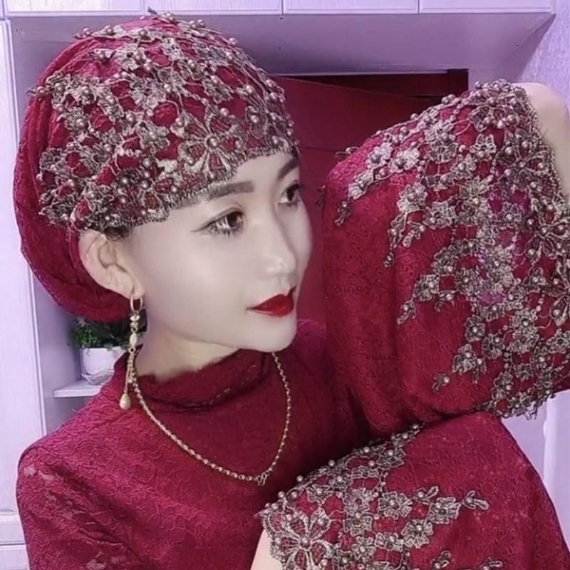 High-end Mosi hat Hui toe cap large stretch mother hat elderly beaded popular popular handmade headscarf hat