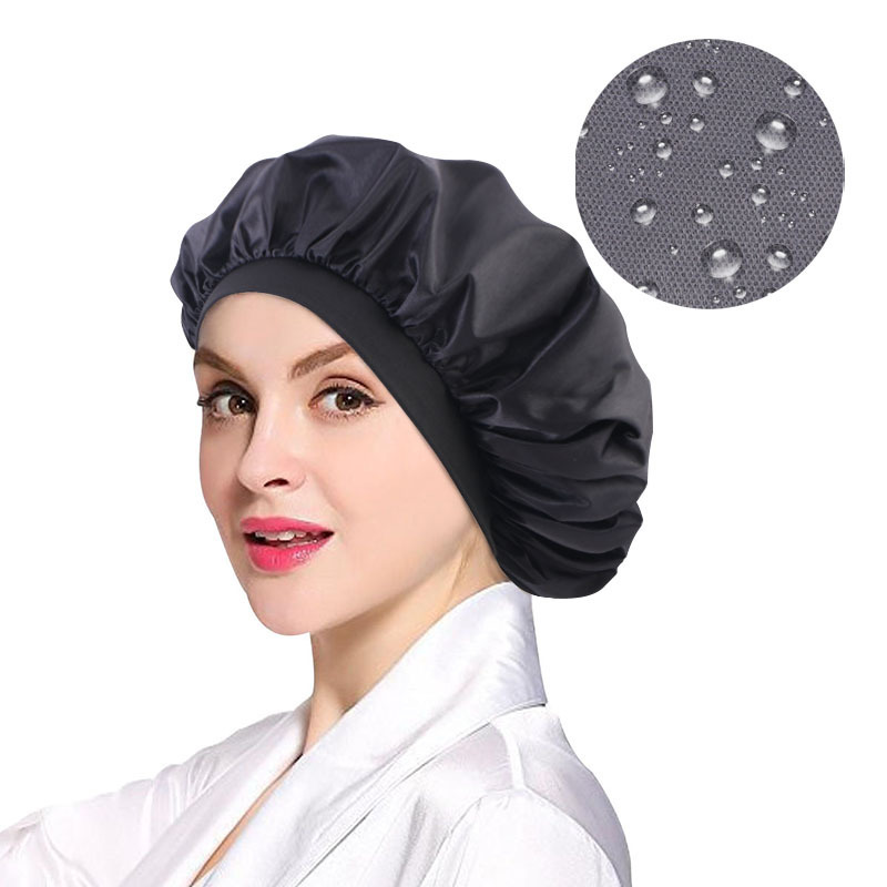 Double satin waterproof nightcap shower cap ladies beauty care cap home hair care cap dust fume work