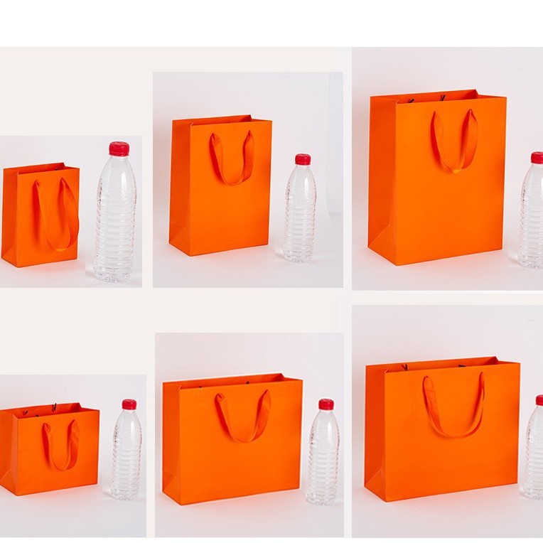 超小号橘黄色手提袋包装袋礼品袋饰品袋茶叶袋化桔色白卡袋礼物袋