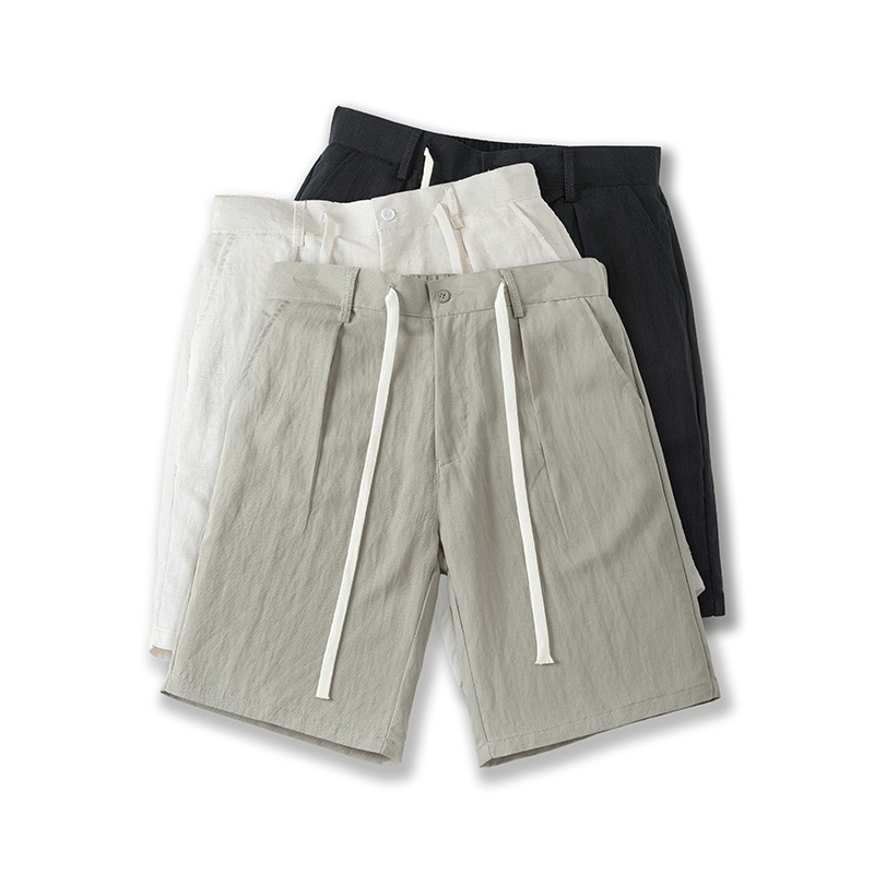2026 Foreign Trade Drawstring Waist Shorts for Men, Summer Thin Casual Pants, Young Mature Style, Trendy Suit-Style Knee-Length Shorts