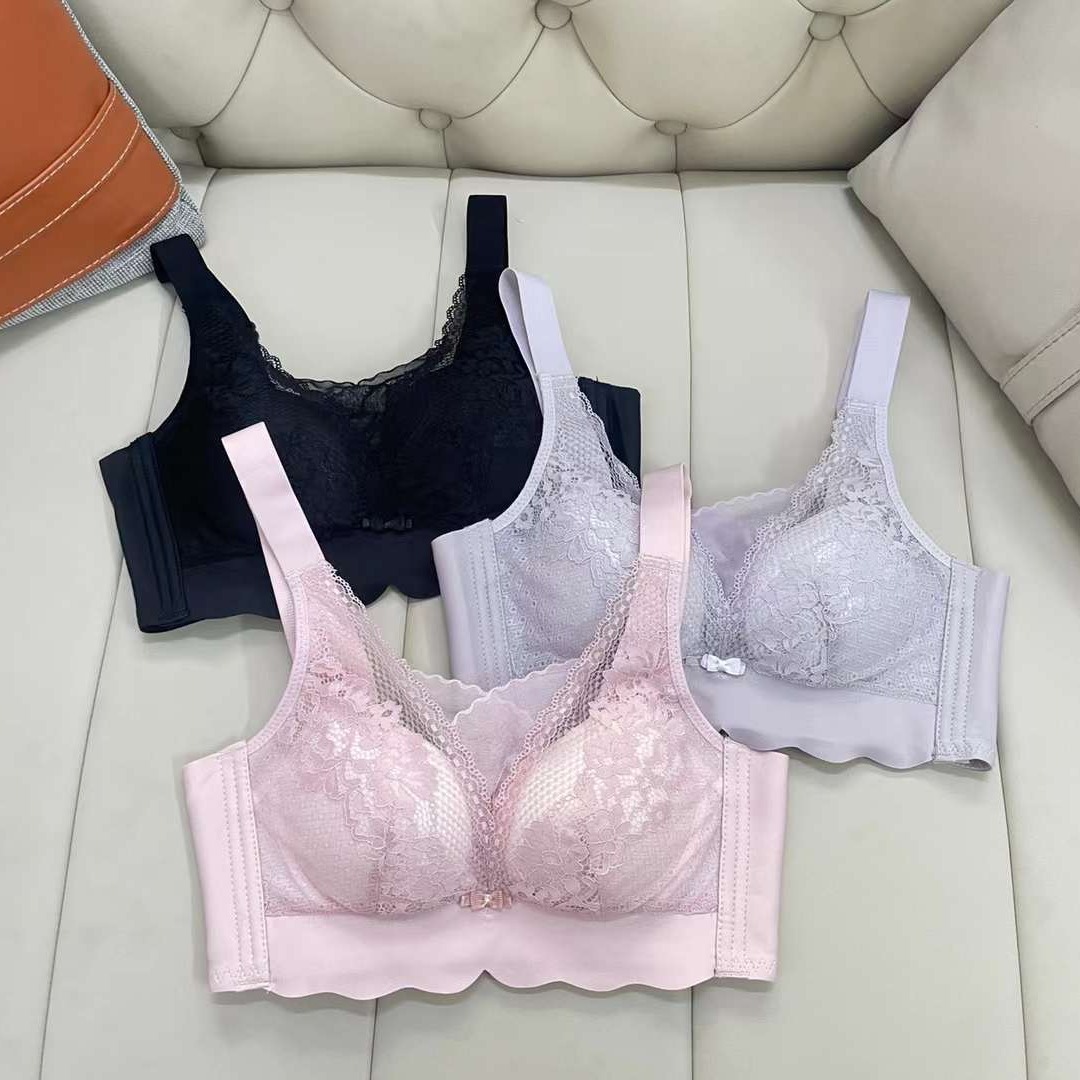 Nuevo sujetador de alta calidad de moda de encaje jacquard transpirable y cómodo ajuste lateral de pecho de cuatro botones ropa interior mujer