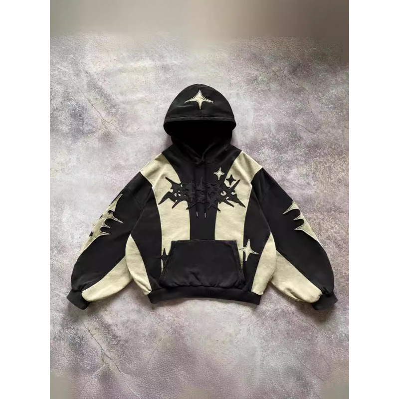 Y2K Patchwork Hoodie – Heavyweight 3D Graphic Pullover With Oversized Fit (S-2XL, Unisex Streetwear In Wine/Black/Pink)_voghion.com