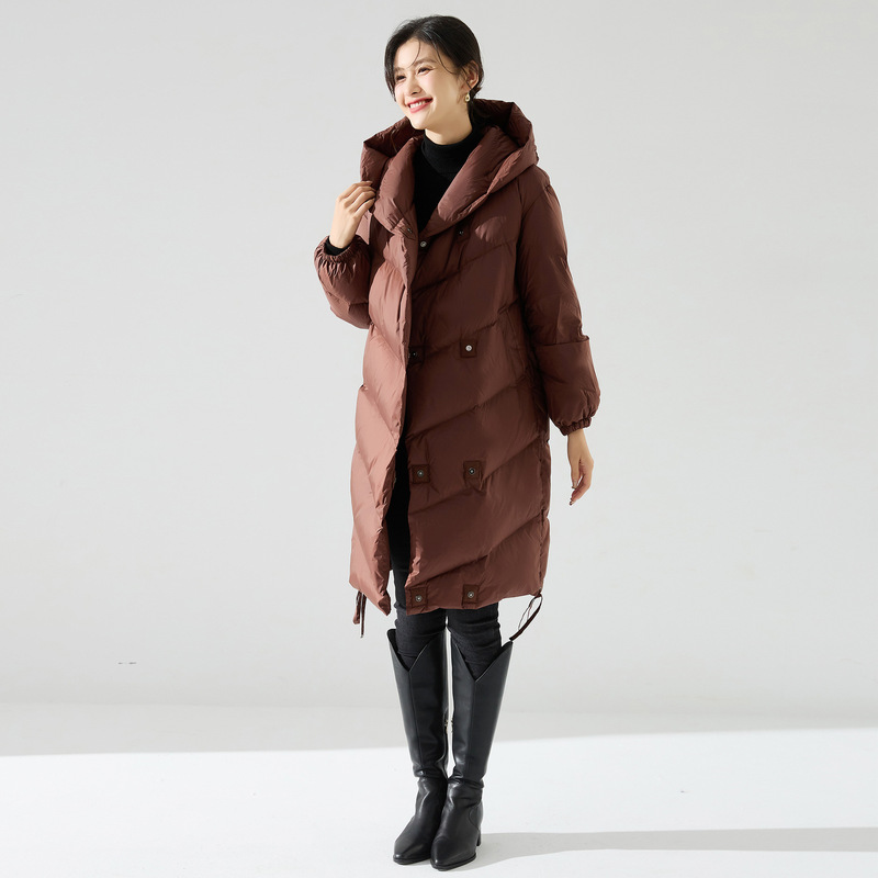 Autumn and Winter New 90 White Duck down Thickeneded Warm Hooded Mid-Length down Jacket Ultra-Light Bread Jacket 15498