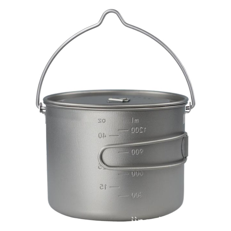 Olla colgante de titanio puro Kangtai, taza de titanio de 750ml-2800ml con asa y gancho, olla de titanio para acampar, taza de café ligera