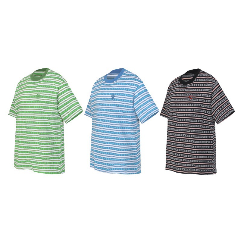 High Version Ss25 Crow Ch Sanskrit Full-Print Popular Stripesd Sea Soul Shirt Casual Short-Sleeved T-Shirt for Men and Women