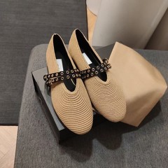 羊皮版~2025新款小众一字带浅口玛丽珍单鞋女平底麻绳晚晚风女鞋