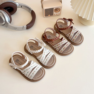 Girls' Sandals 2025 Summer New Children's Shoes Princess Shoes Korean Style Bow Flat Children's Beach Shoes