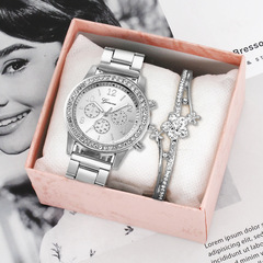 Bracelet set three-eye dial steel band simple women's watch set watch women's two-piece wristwatch