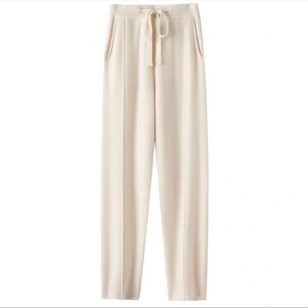 2024 새로운 100 울 미드 솔기 바지 여성용 포켓 레깅스 높은 허리 울 바지 캐주얼 바지 도매 세대