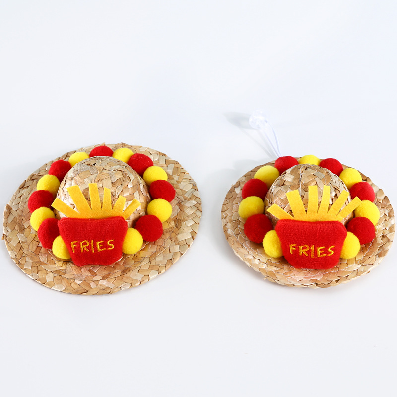 Mascota tejida de dibujos animados lindo papas fritas ajustable gato perro sombrero de paja sombrero de sol de verano divertido sombrero de carta de comercio exterior