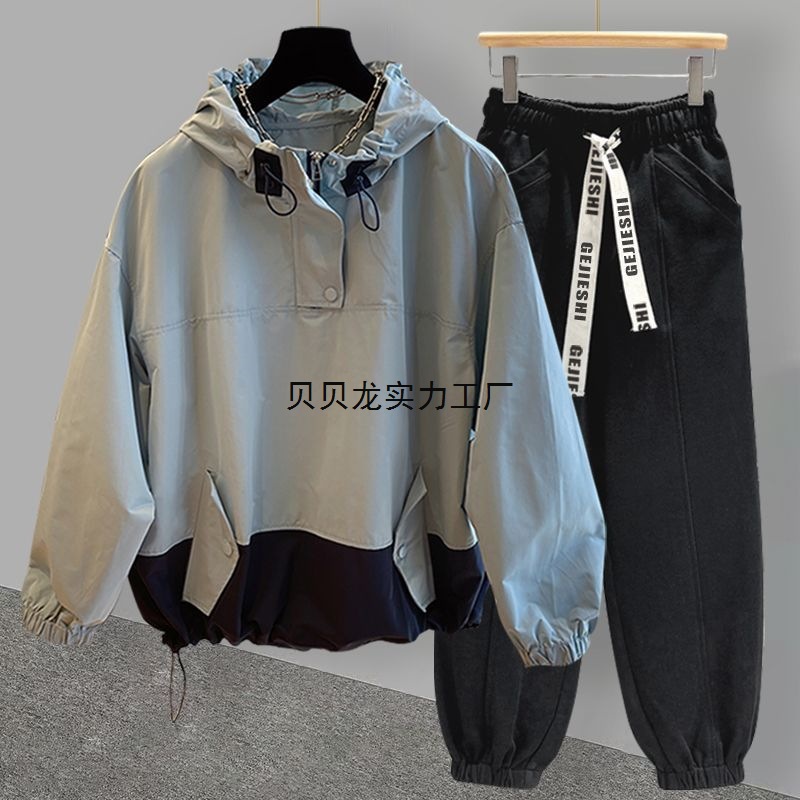 2025新款冲锋衣外套套装男秋冬季潮流工装拼接帅气连帽夹克一整套