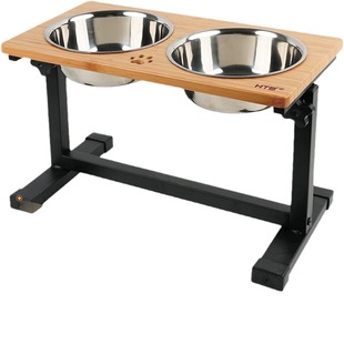 Wooden elevated dog bowl household adjustable pet dog cat feeding rack pet shop simple style wooden feeder