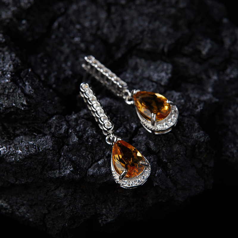 925 Sterling Silver Topaz Crystal Geometric Drop Earrings display picture 5