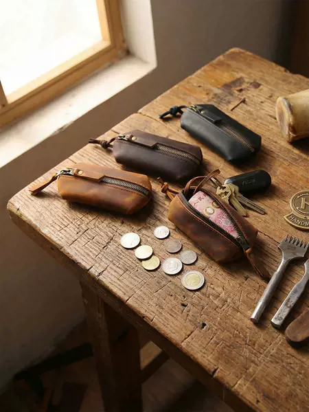 Men's leather key case large capacity vegetable tanned cowhide coin purse female card holder first layer cowhide car key case male