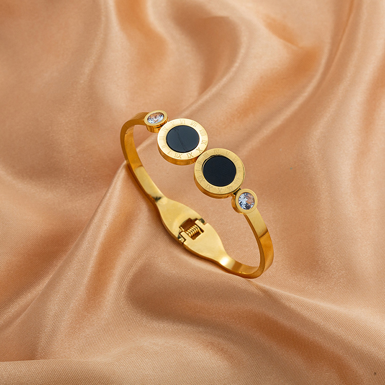 Sweet Geometric Titanium Steel Plating Rhinestones Bangle 1 Piece