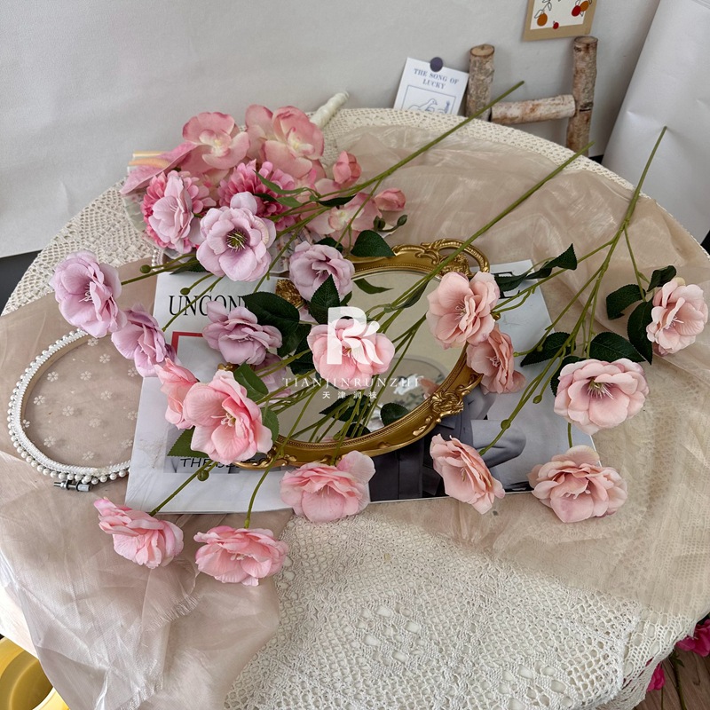 婚慶仿真花6頭野丁香假花山茶花婚禮路引花酒店裝飾家居擺放花束