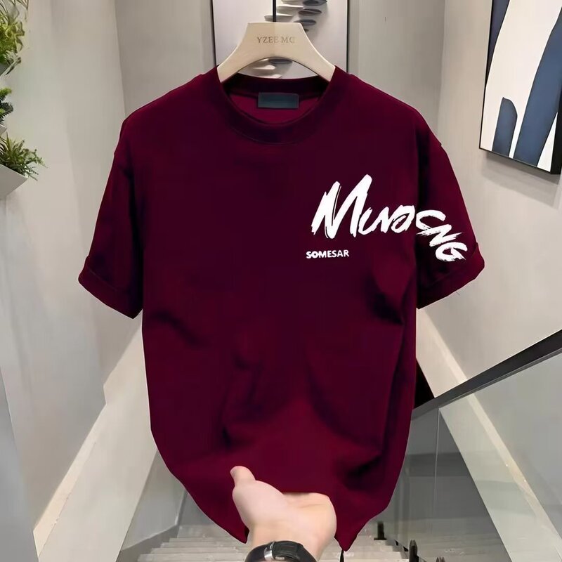 American Style Handsome Heavyweight 230g Pure Cotton Short-Sleeved T-Shirt Men's Summer Trend Ins Trendy Brand Loose Round Neck Printed Top