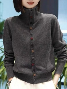 High collar colorful buttoned sweater for women 2024 autumn and winter large size fat mm fashionable high-end red sweater fashionable loose jacket