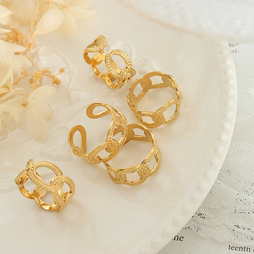 French-style niche design-inspired Instagram elegant layered stackable ear accessories geometric open-mouthed titanium steel gold-plated ring