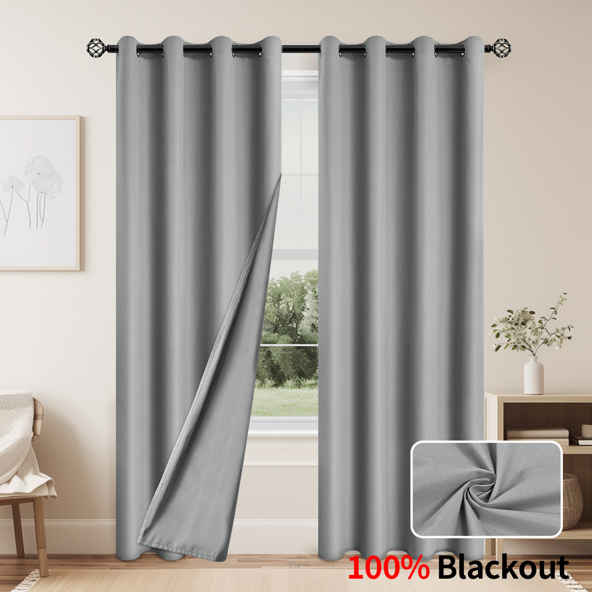 Nuevo transfronterizo de doble cara primavera textil cortina de sombreado completo sala de estar dormitorio cortina de aislamiento solar 100% Blackout