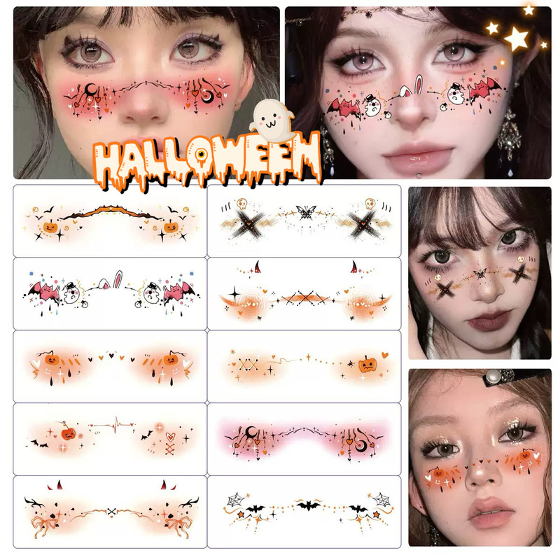 Cross-Border New Halloween Makeup Face Stickers, Cute Ghost Makeup Tattoo Stickers, Photography Props Stickers, Waterproof and Sweat-Proof Cross-Border New Halloween Makeup Face Stickers, Cute Ghost Makeup Tattoo Stickers, Photography Props Stickers, Waterproof and Sweat-Proof