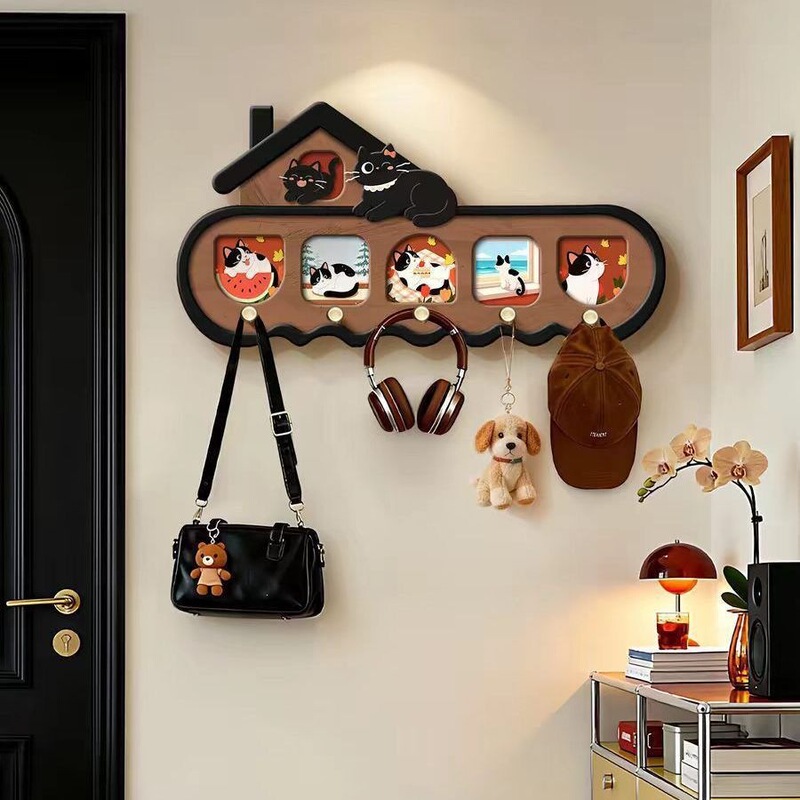 Vintage-style cat hole board entryway key storage hook Chinese-style decorative rack for entry door and living room GG Vintage-style cat hole board entryway key storage hook Chinese-style decorative rack for entry door and living room GG