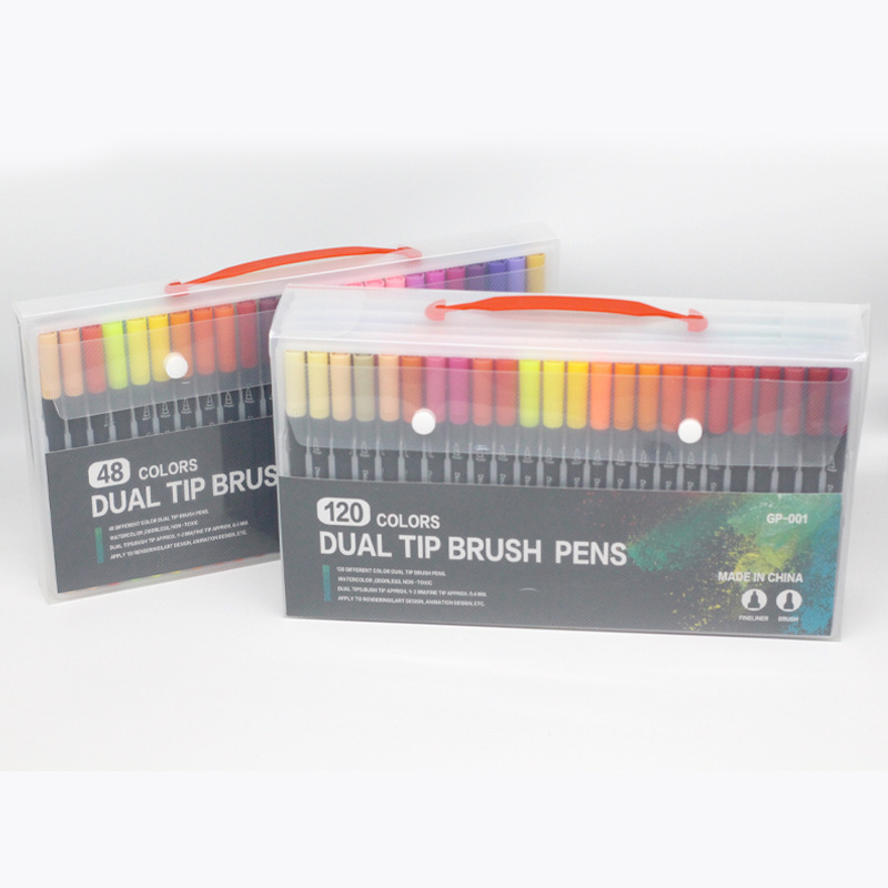 Suministro directo de fábrica pluma de acuarela de doble cabeza pluma de gancho marcador de pelo suave 120 colores opcional LOGOTIPO imprimible