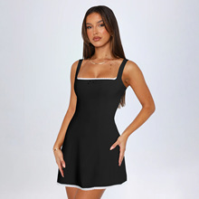 法式赫本风蕾丝花边撞色连衣裙欧美女装性感纯欲修身高级感吊带裙