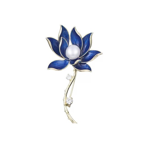 National style brooch, retro blue lotus brooch, suit coat accessories, high-end women's high-end brooch, new lotus flower for women
