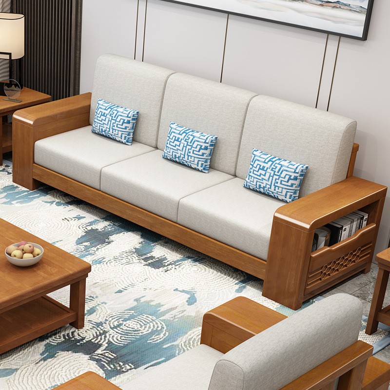 Solid Wood Sofa Set&mdash;Modern New Chinese Style, Simple for Small Apartments&mdash;Imperial Couch with Storage, Dual-Use Corner Sofa for Winter and Summer