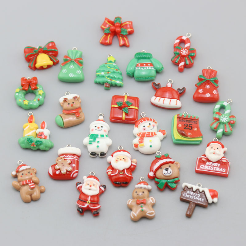 Accesorios de la joyería de bricolaje 2024 nueva resina árbol de Navidad Santa Claus muñeco de nieve SERIE DE Navidad colgante