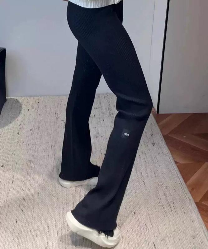 现货alo蓝色拖地微喇裤子女小个子垂坠感高腰修身显瘦休闲阔腿裤|undefined