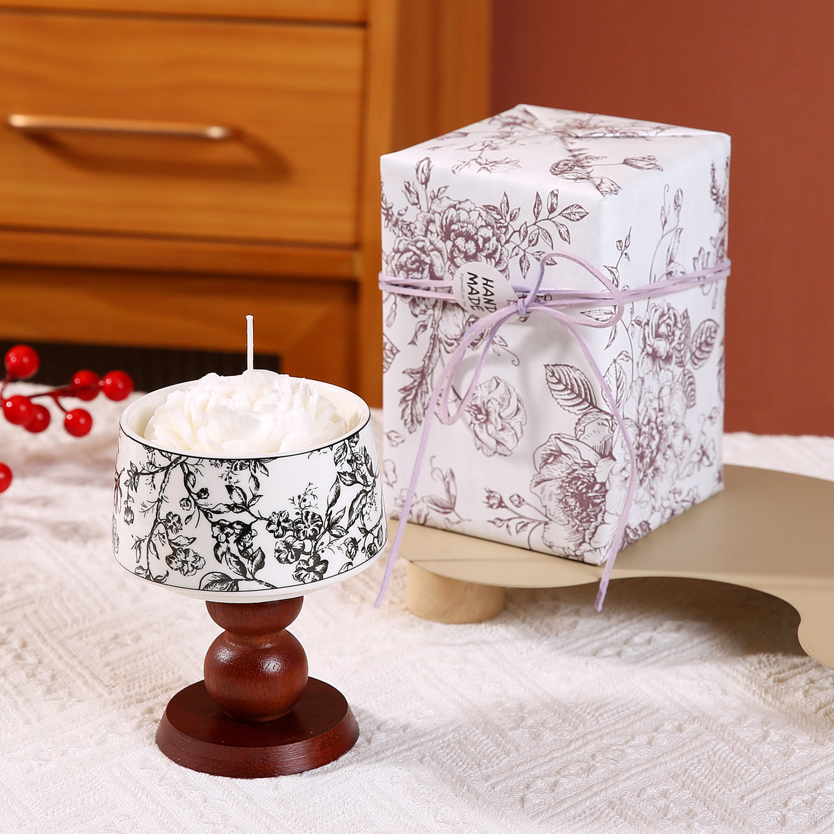 Bougie parfumée française élégante avec diffuseur en bois déco_voghion.com