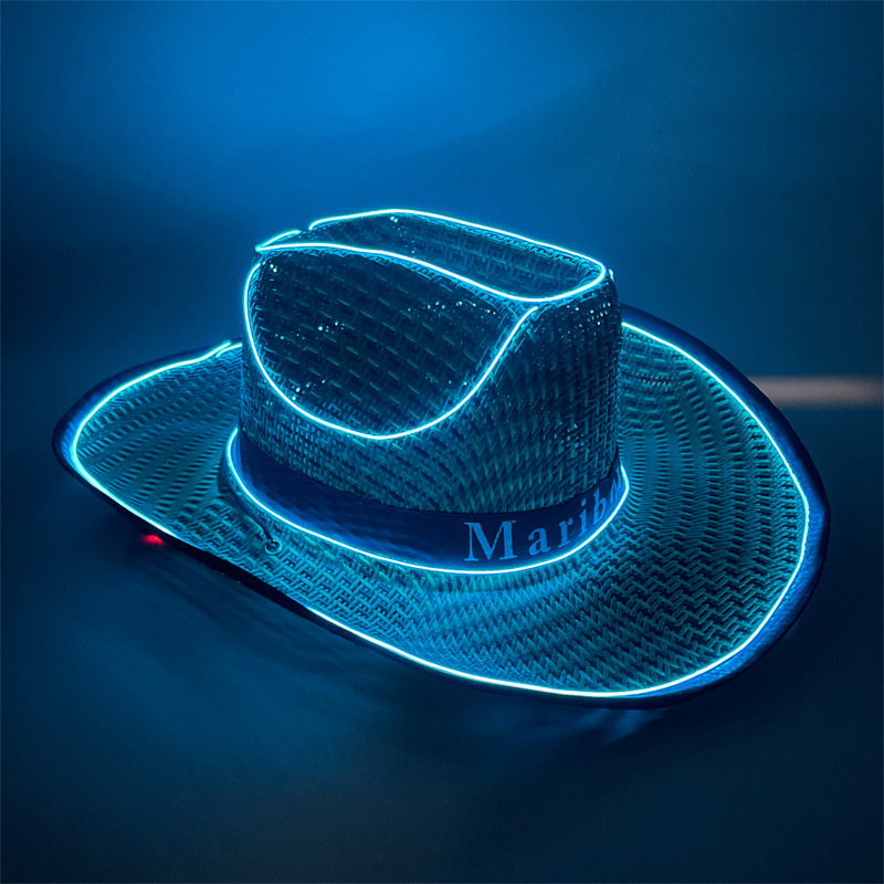 #614-1 3V无线款-草帽发光牛仔帽翘沿藏青 深蓝色