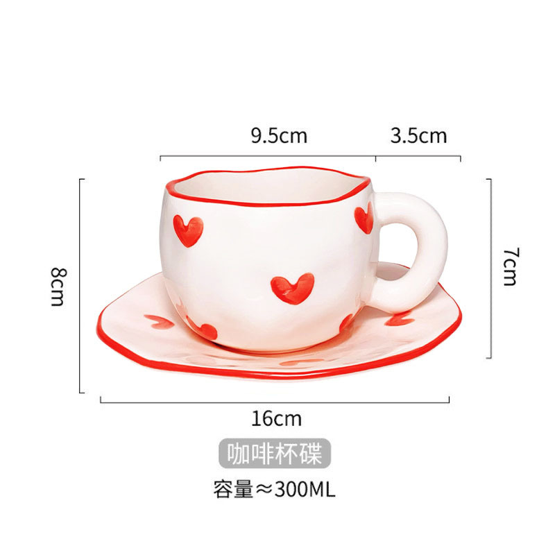 Red glaze love-hand-pinch coffee cup disc