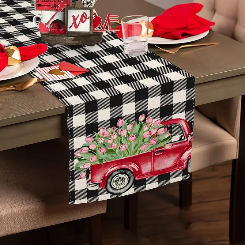 Camino de mesa de lino para el Día de San Valentín, mantel para mesa de comedor, sala de estar, interior y exterior, estilo nórdico, para mesa de café.