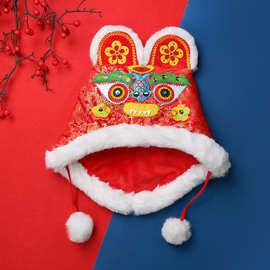 新款中国风民族手工刺绣传统文化织锦缎面防风保暖成人虎头帽