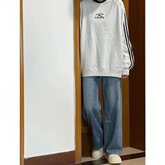 145小个子复古蓝高腰垂感牛仔裤女直筒宽松显瘦百搭阔腿长裤子潮