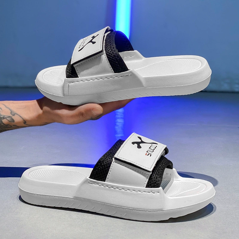 Летние мужские спортивные тапочки на толстой подошве на липучке, повседневные нескользящие модные пляжные шлепанцы из ЭВА.