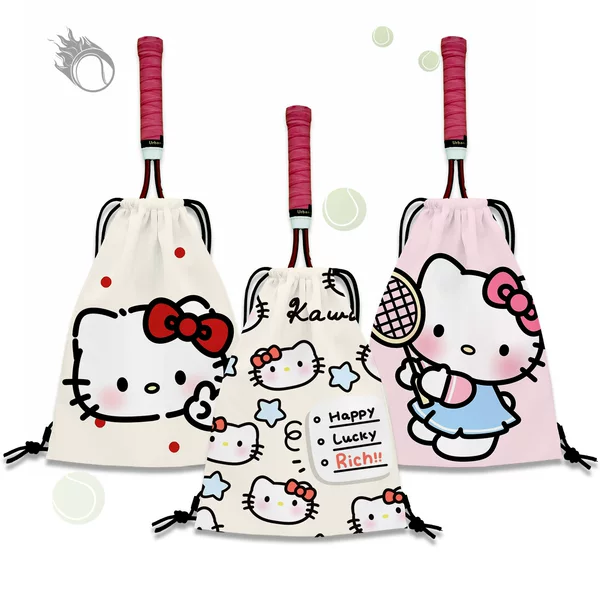 Small cat-themed tennis bag, women's model, large capacity, portable, tennis backpack with drawstring closure, tennis racket bag