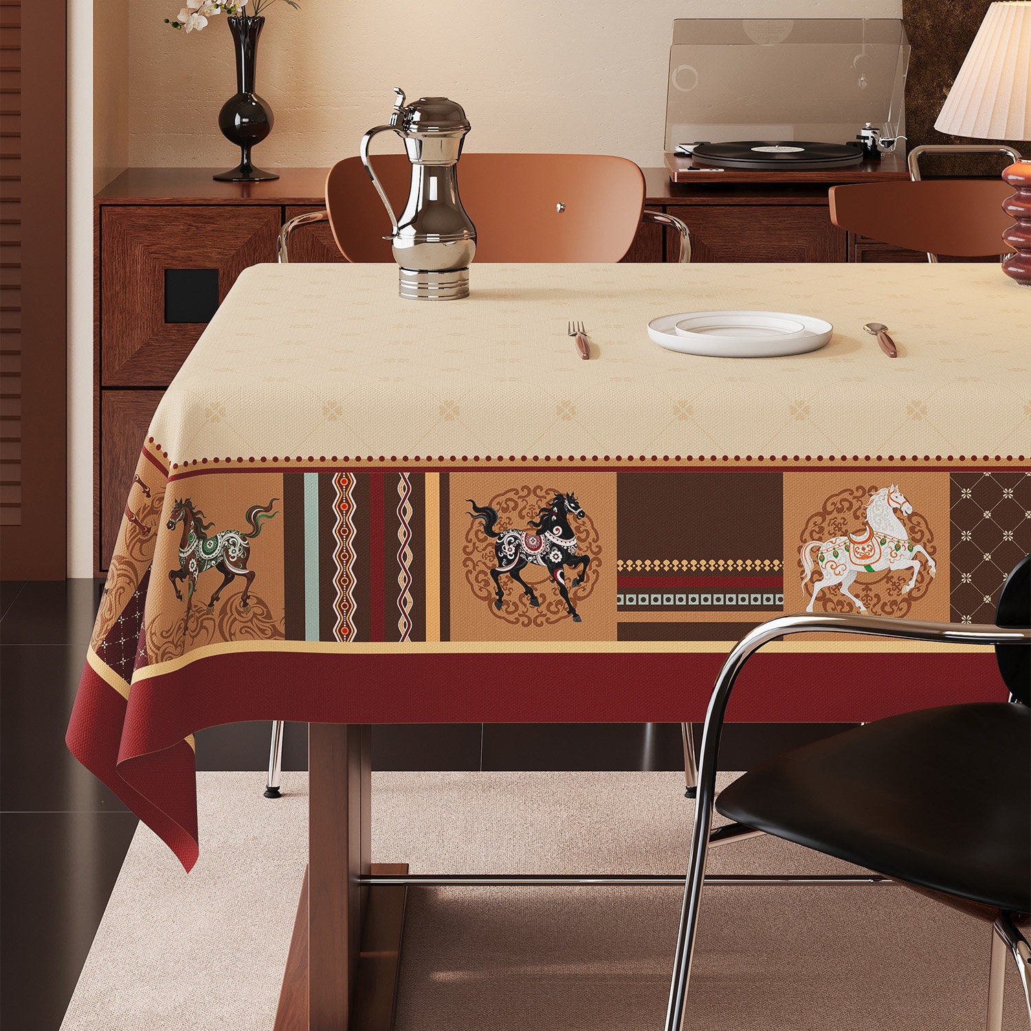 2026 New Year of the Horse New Style Tablecloth Waterproof and Oil-Proof No-Wash Luxury High-End Tablecloth Coffee Table Table Mat Tablecloth