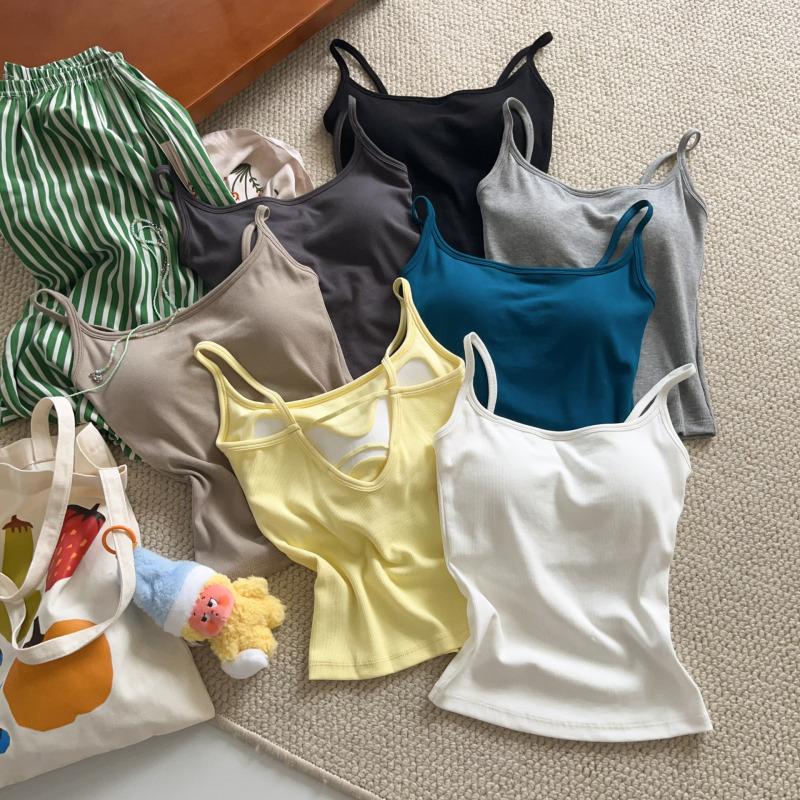 Cream-Colored Dopamine Camisole for Women, Summer Fresh Vacation Casual Design, Slim Fit, High Elasticity, Beautiful Back Cream-Colored Dopamine Camisole for Women, Summer Fresh Vacation Casual Design, Slim Fit, High Elasticity, Beautiful Back