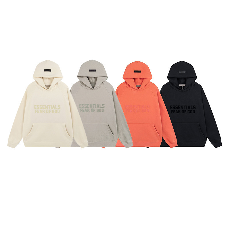 Wholesale Export Trendy Brand High Street ESSENTIALS Letter Flocking Men's and Women's Loose Velvet Hoodie Trendy Long-sleeved Sweatshirt