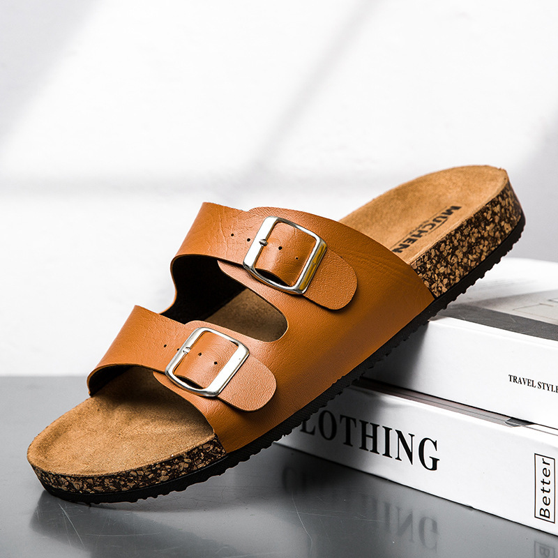 Summer Boken Slippers Outer Wear Double Buckle Open Toe Couple Sandals and Slippers Cross-border Men's One-word Sandals and Slippers slippers