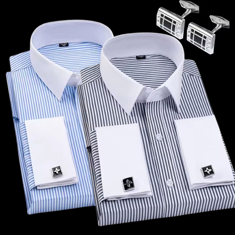Business Cross-Border Wholesale Aliexpress Twill Loose Large Size Men's French Cufflinks Shirt Long-Sleeved Autumn Men's Shirt