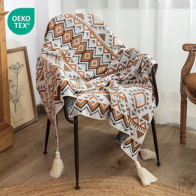 直播简约针织毛线波西米亚披肩毯腈纶午睡毯子冬季装饰毛毯沙发盖