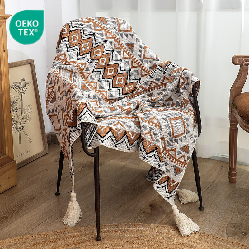直播简约针织毛线波西米亚披肩毯腈纶午睡毯子冬季装饰毛毯沙发盖